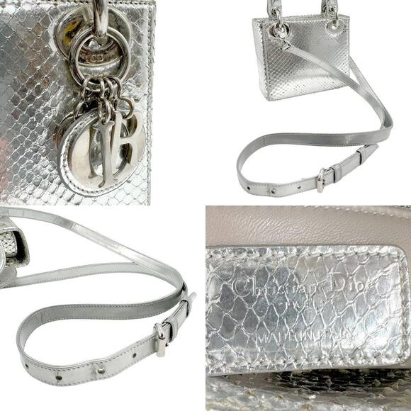 Christian Dior Shoulder Bag Python Leather Silver - Picture 5 of 5